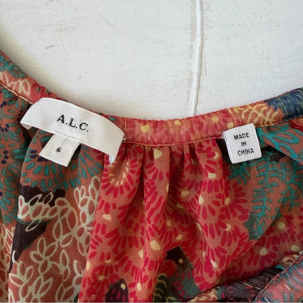 A.L.C. Top Women’s Multicolor Print Blouse Long Sleeve V-Neck $395 Size 6 - Picture 6 of 9